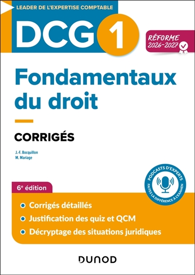 DCG 1, fondamentaux du droit : corrigés : réforme 2026-2027