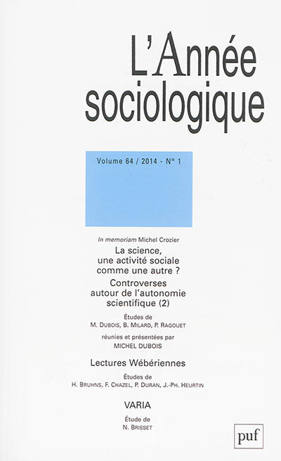 Année sociologique (L'), n° 1 (2014)