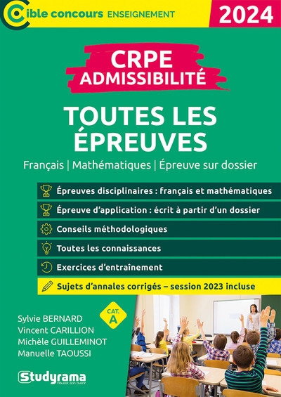 CRPE admissibilité, toutes les épreuves : français, mathématiques, épreuve sur dossier, cat. A : 2024
