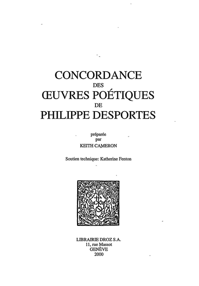 Concordance des oeuvres poétiques de Philippe Desportes