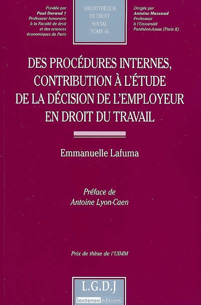 des procédures internes, contribution à l'étude de la décision de l'employeur en droit du travail