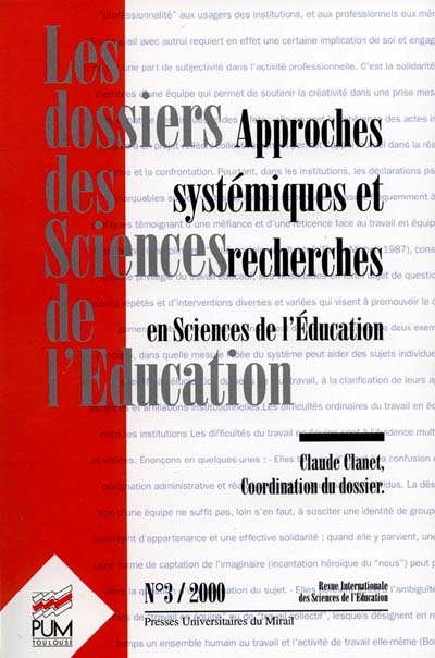 Dossiers des sciences de l'éducation (Les), n° 3 (2000). Approches systémiques et recherches en sciences de l'éducation