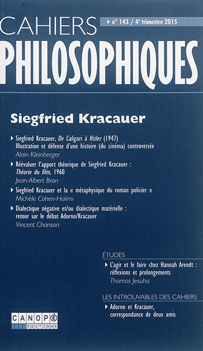 Cahiers philosophiques, n° 143. Siegfried Kracauer