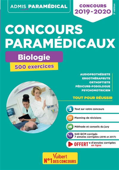Concours paramédicaux : biologie, 500 exercices : concours 2019-2020