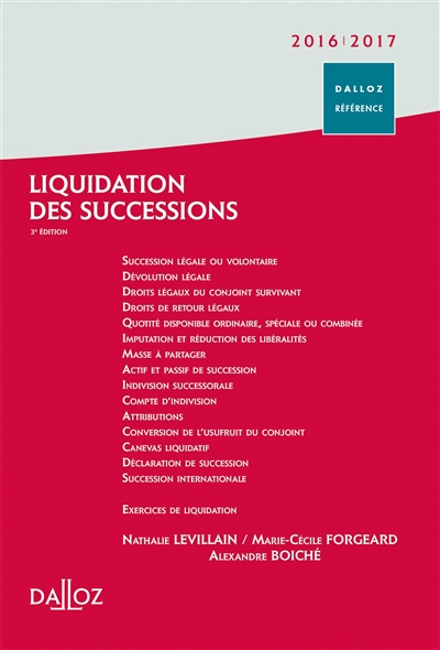 Liquidation des successions : 2016-2017