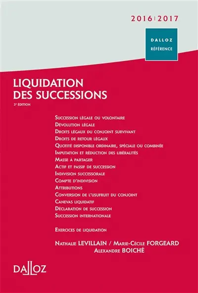 Liquidation des successions : 2016-2017