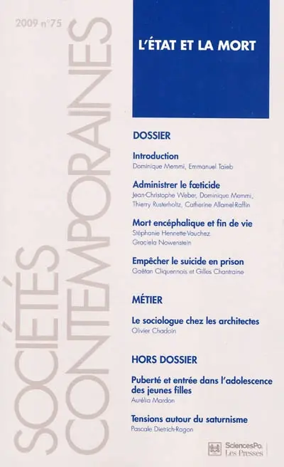 Sociétés contemporaines, n° 75. L'Etat et la mort