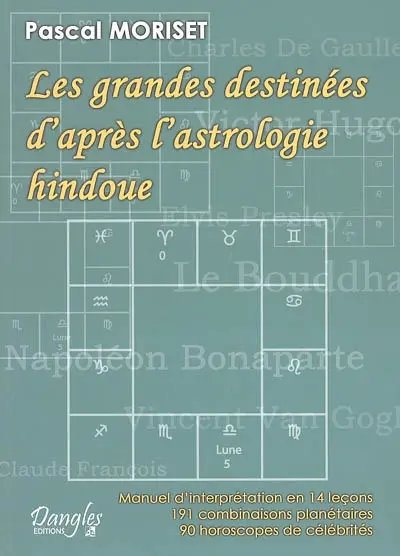 Les grandes destinées d'après l'astrologie hindoue : manuel d'interprétation en 14 leçons : 191 combinaisons planétaires, 90 horoscopes de célébrités