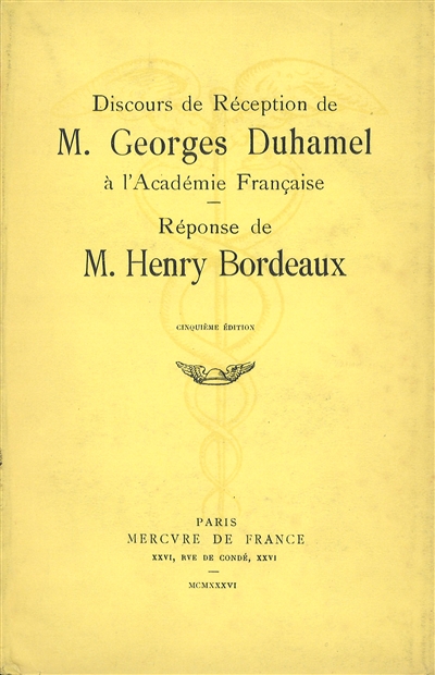 Discours de réception de M. Georges Duhamel à l'Académie française