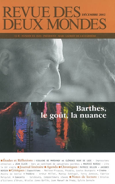 Revue des deux mondes, n° 12 (2002). Barthes, le goût, la nuance