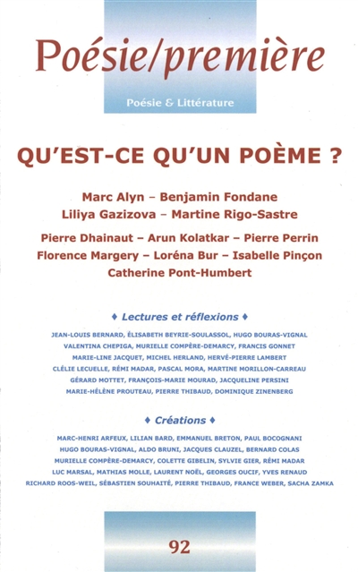 Poésie première, n° 92. Qu'est-ce qu'un poème ?