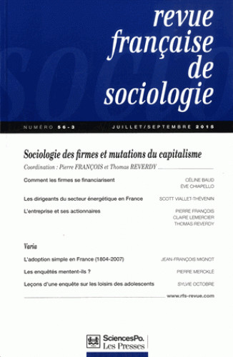 Revue française de sociologie, n° 56-3. Sociologie des firmes et mutations du capitalisme