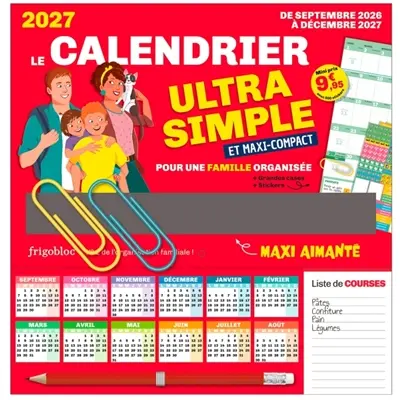Frigobloc Le mini calendrier Ultra Simple pour une famille organisée ! : (de sept. 2026 à déc. 2027)