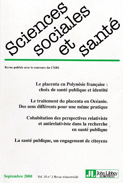 Sciences sociales et santé, n° 3 (2000)