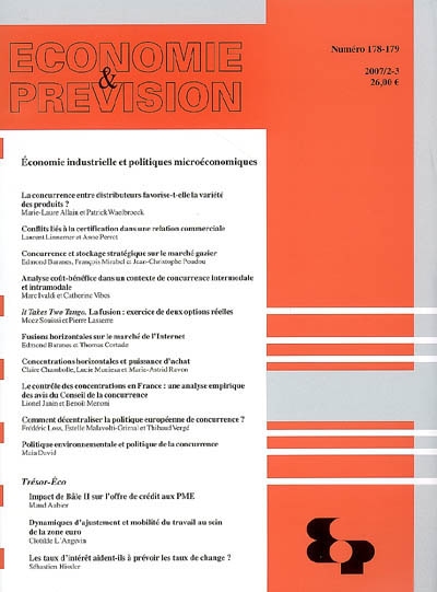 Economie et prévision, n° 178-179. Economie industrielle et politiques microéconomiques
