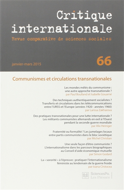 Critique internationale, n° 66. Communismes et circulations transnationales