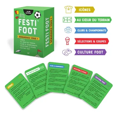Festi'foot : démarquez-vous ! : icônes, au coeur du terrain, clubs & championnats, sélections & coupes, culture foot