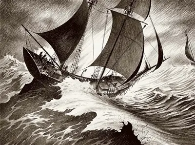 Marines : vents, tempêtes, pinceaux secs et crayons gras