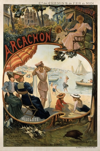 Arcachon : affiche de tourisme des chemins de fer du Midi, vers 1890-1900