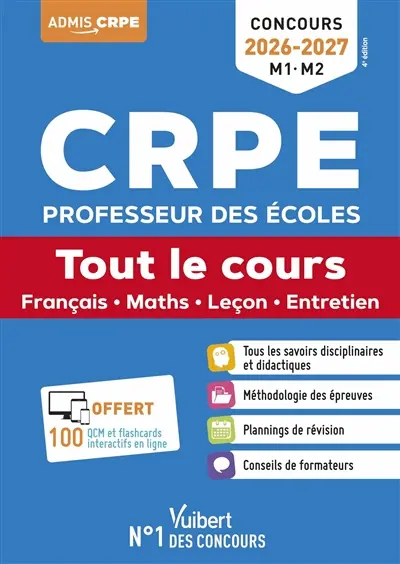CRPE, professeur des écoles : tout le cours, français, maths, leçon, entretien : concours 2026-2027, M1, M2