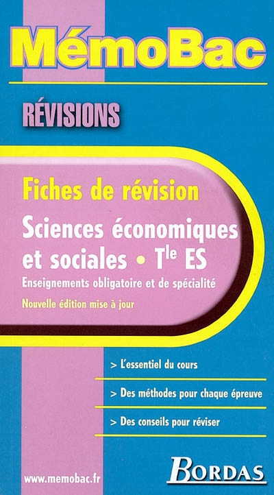 Sciences économiques et sociales, Terminale ES : enseignements obligatoire et de spécialité