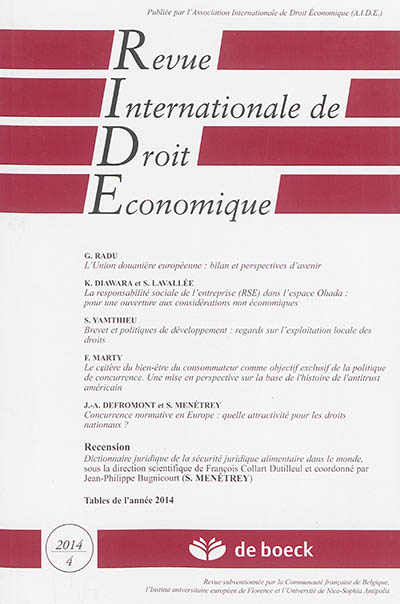 Revue internationale de droit économique, n° 4 (2014)