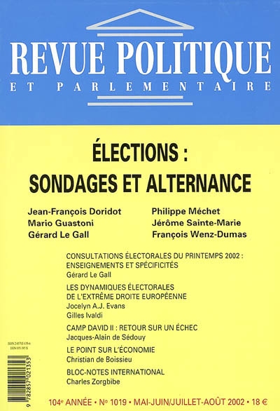 Revue politique et parlementaire, n° 1019. Elections : sondages et alternance