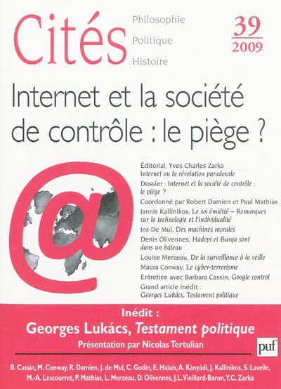 Cités, n° 39. Internet et société de contrôle, le piège ?
