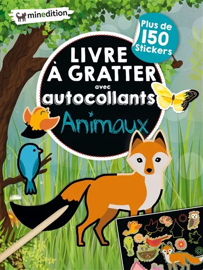 Animaux : livre à gratter avec autocollants