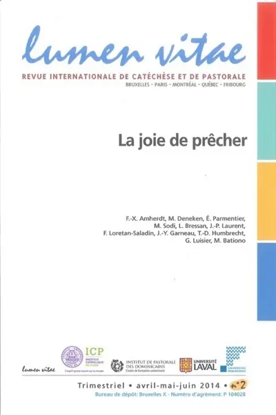 Lumen vitae, n° 2 (2014). La joie de prêcher Lumen vitae, n° 2 (2014). La joie de prêcher