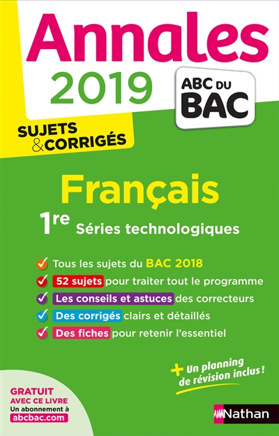 Français 1re séries technologiques : annales 2019 : sujets & corrigés