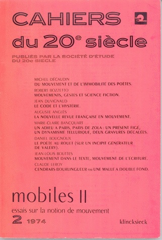 Cahiers du 20e siècle, n° 2, 1974. Mobiles 2 : essais sur la notion de mouvement