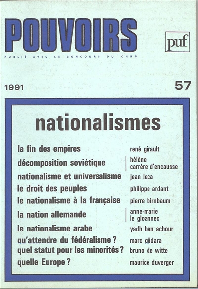 Pouvoirs, n° 57. Nationalismes