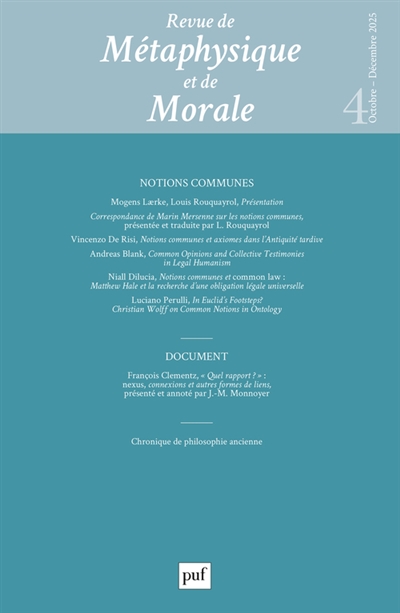 Revue de métaphysique et de morale, n° 4 (2025). Notions communes