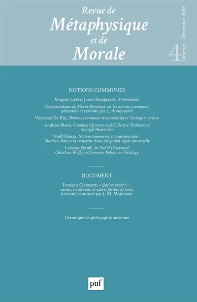 Revue de métaphysique et de morale, n° 4 (2025). Notions communes