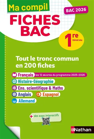 Ma compil fiches bac 1re générale : tout le tronc commun en 200 fiches : bac 2026