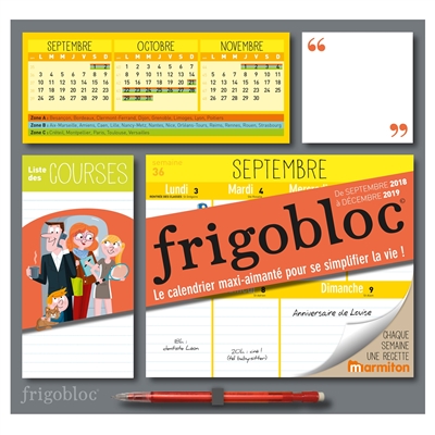 Frigobloc : le calendrier maxi-aimanté pour se simplifier la vie ! : de septembre 2018 à décembre 2019