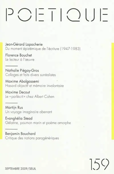 Poétique, n° 159