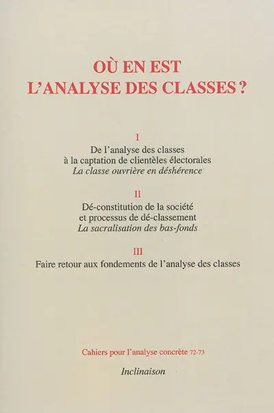 Où en est l'analyse des classes ?