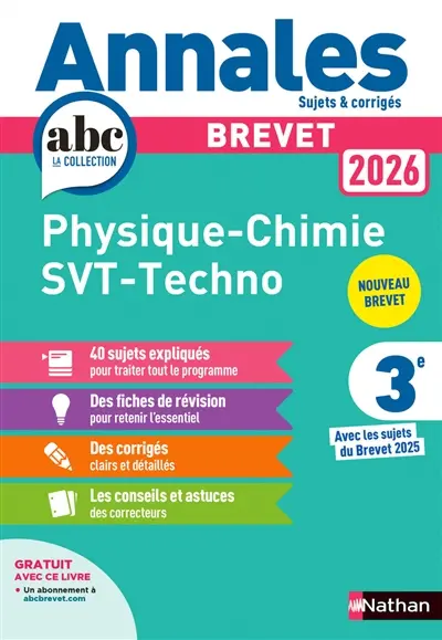 Physique chimie, SVT, techno 3e : brevet 2026