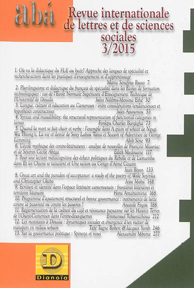Aba, revue internationale des lettres et des sciences sociales, n° 3 (2015)