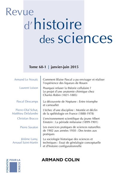 Revue d'histoire des sciences, n° 68-1