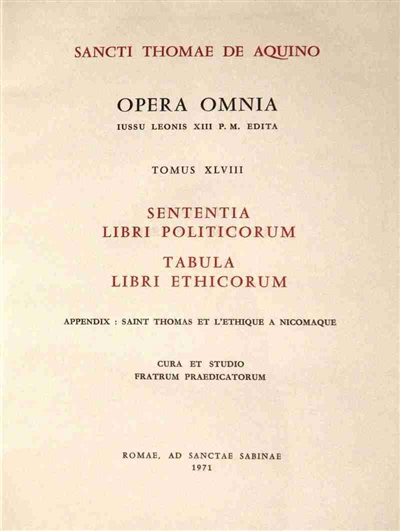 Sententia libri politicorum : tabula libri ethicorum