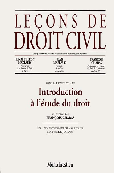 Leçons de droit civil. Vol. 1-1. Introduction à l'étude du droit