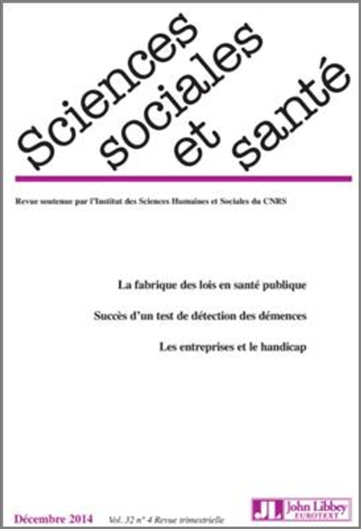 Sciences sociales et santé, n° 4 (2014)