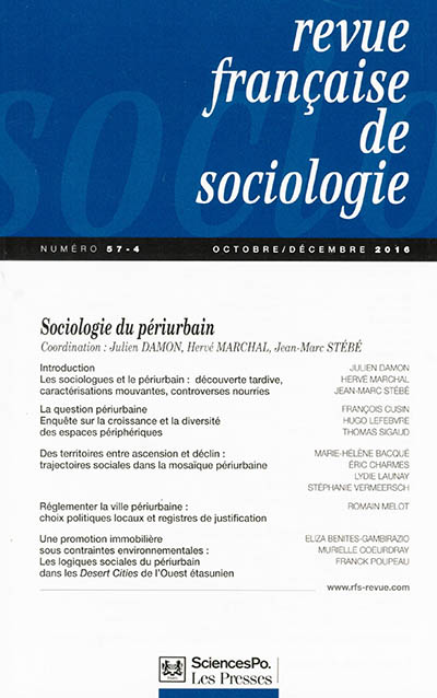 Revue française de sociologie, n° 57-4. Sociologie du péri-urbain