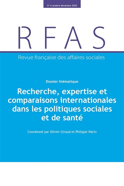 Revue française des affaires sociales, n° 4 (2020). Recherche, expertise et comparaisons internationales dans les politiques sociales et de santé