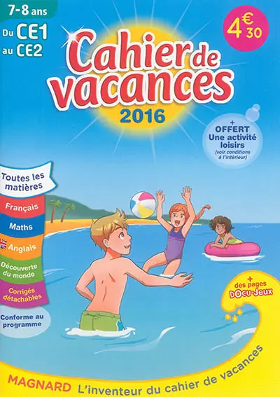 Cahier de vacances du CE1 au CE2, 7-8 ans