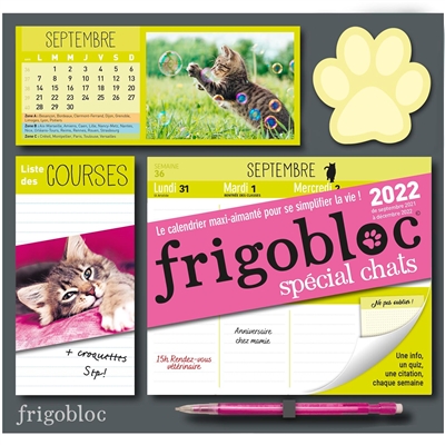 Frigobloc spécial chats 2022 : le calendrier maxi-aimanté pour se simplifier la vie ! : de septembre 2021 à décembre 2022