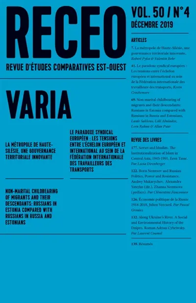 Revue d'études comparatives Est-Ouest, n° 4 (2019) Revue d'études comparatives Est-Ouest, n° 4 (2019)